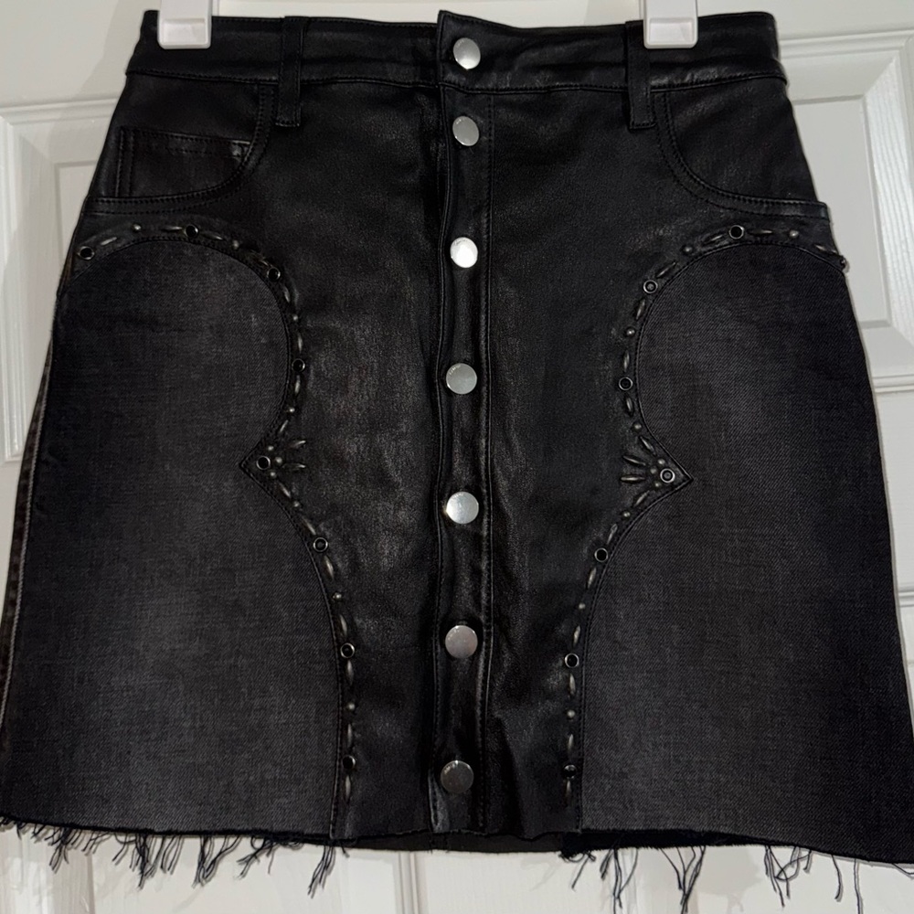 AMIRI Black Button-Front Mixed-Media Mini Skirt - NWT